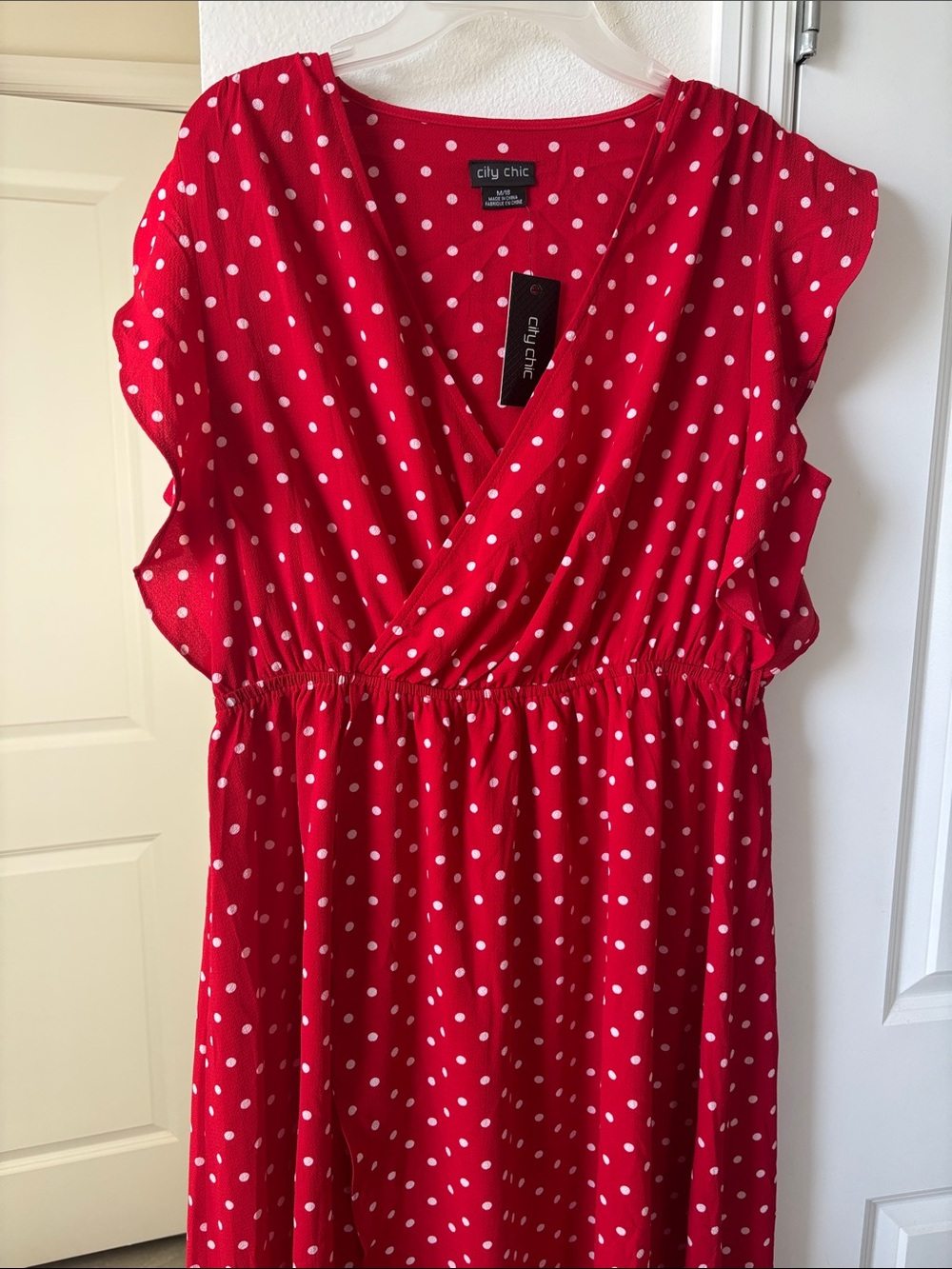 City Chic Red White Polka Dot High-Low Wrap Dress - Picture 2 of 6